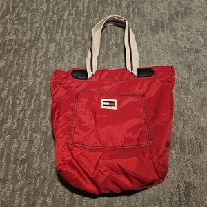 Tommy Hilfiger Vibrant Red Tote with Striped Handles